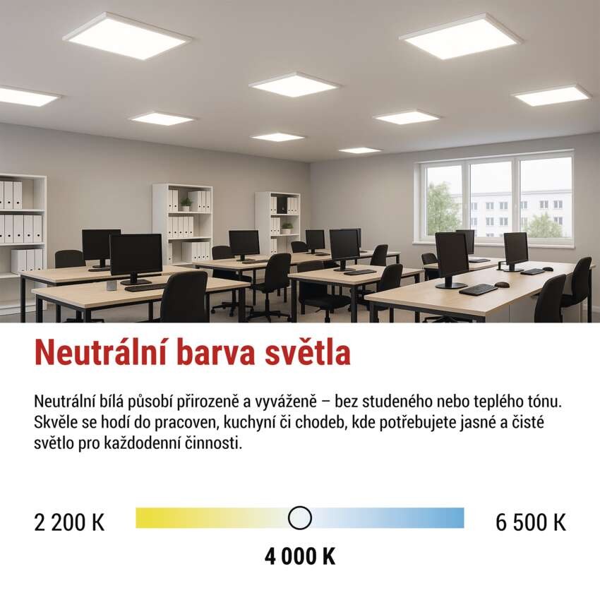 LED panel BAXXO 60 x 60 cm / 50 mm, 36 W, 4 320 lm, přisazený, neutrální bílá, IP21