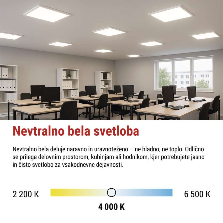 LED panel BAXXO 60 x 60 cm / 50 mm, 36 W, 4 320 lm, nadgradni, nevtralno bela, IP21