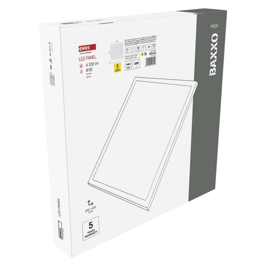 LED panel BAXXO 60 x 60 cm / 50 mm, 36 W, 4 320 lm, nadgradni, nevtralno bela, IP21
