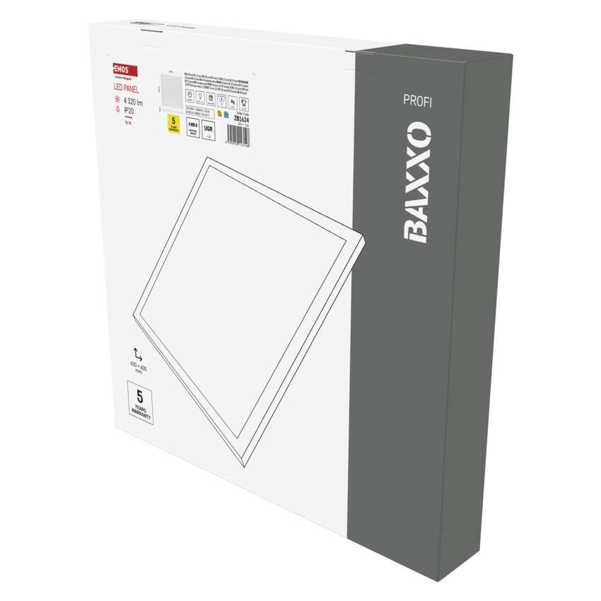 LED panel BAXXO 60 x 60 cm / 50 mm, 36 W, 4 320 lm, nadgradni, nevtr. bela, UGR<19, IP21