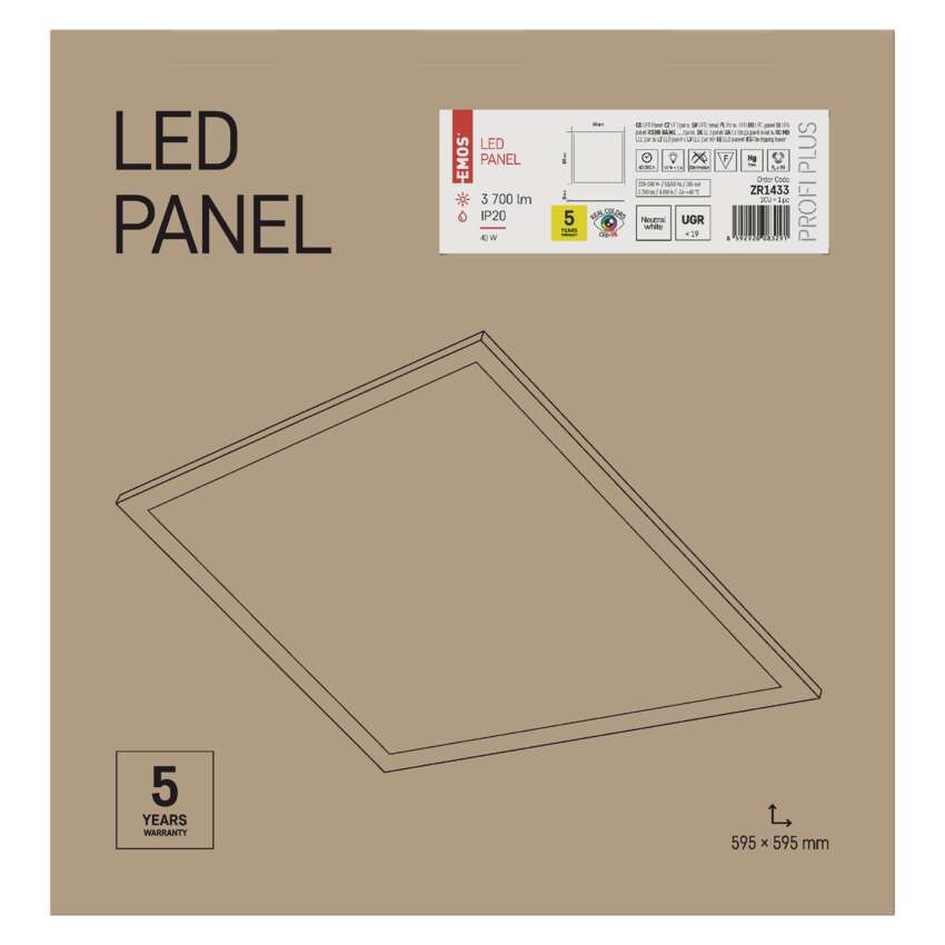LED panel PROXO 60 x 60 cm / 10 mm, 40 W, 3 700 lm, vgradni, nevtralno bela, UGR<19, IP21