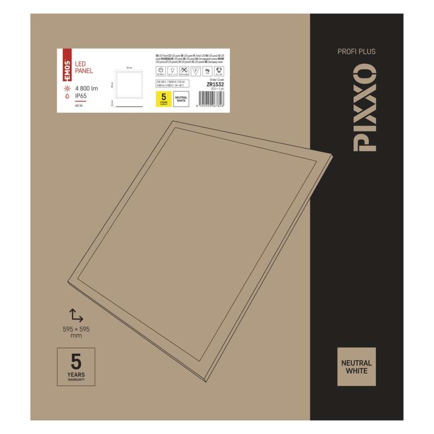 LED panelė „PIXXO“ 60 x 60 cm / 10 mm, 48 W, 4 800 lm, įmontuojama, neutraliai balta, IP66