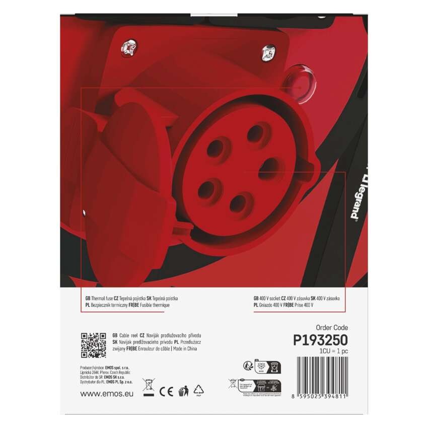 Venkovní prodlužovací kabel na bubnu 25 m / 3 zásuvky / černý / guma / 230V/400V / 1,5 mm2