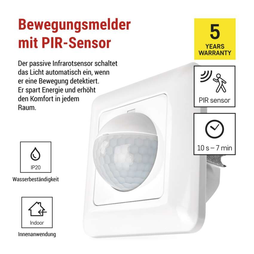 Bewegungsmelder (PIR-Sensor) IP20 500W weiss