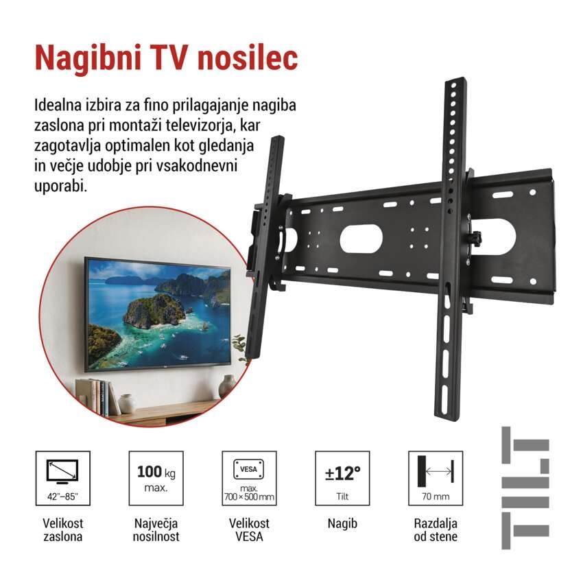 Nagibni stenski TV nosilec 42-85" (107–216 cm)