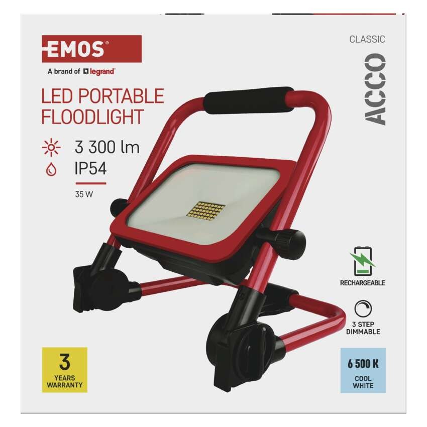 LED prožektorius ACCO įkraunamas, nešiojamas, 35 W, šaltai baltas