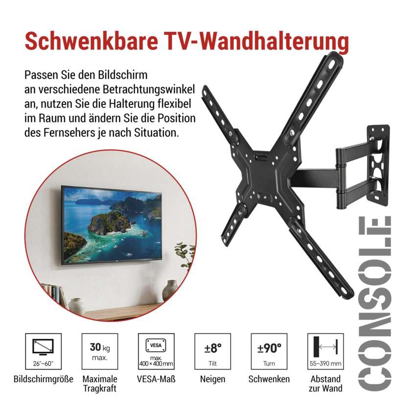 Konsolen-TV-Wandhalterung 26–60" (65–152 cm)