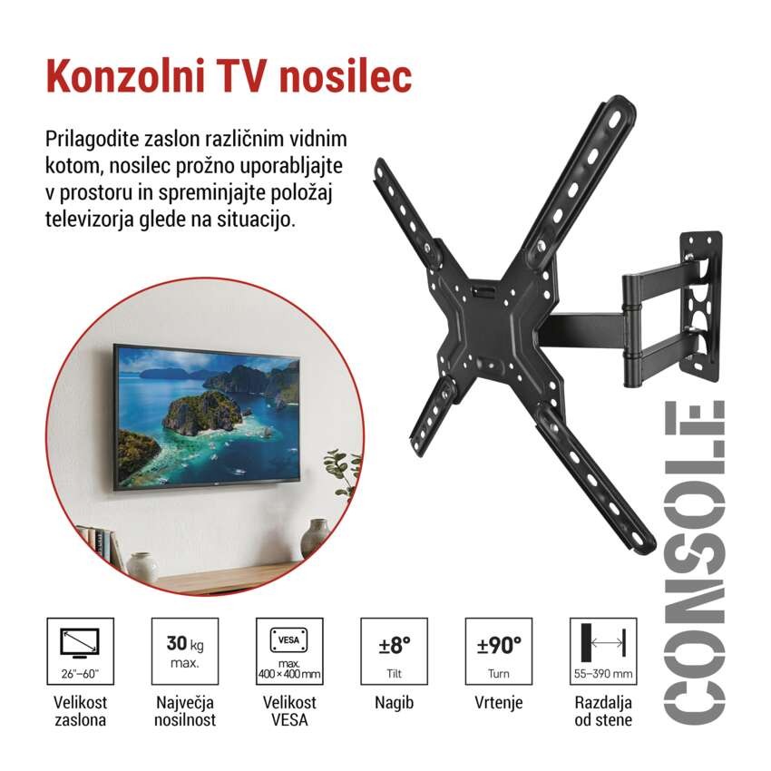 Konzolni stenski TV nosilec 26–60" (65–152 cm)