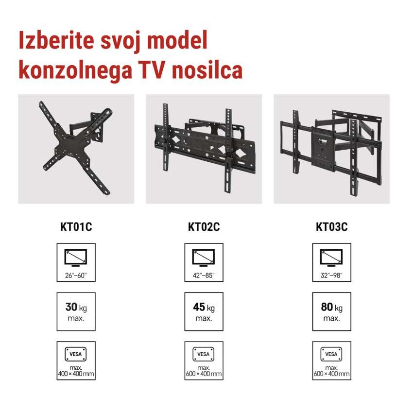 Konzolni stenski TV nosilec 26–60" (65–152 cm)