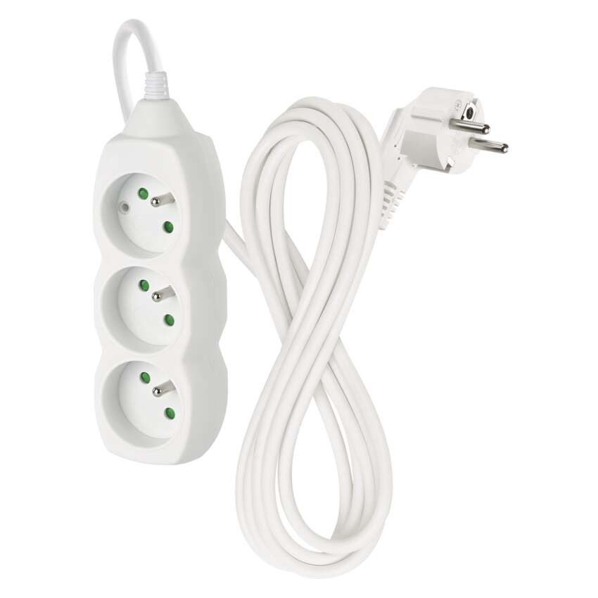 Przedłużacz 3 m / 3 gniazda / biały / PVC / 1,5 mm2