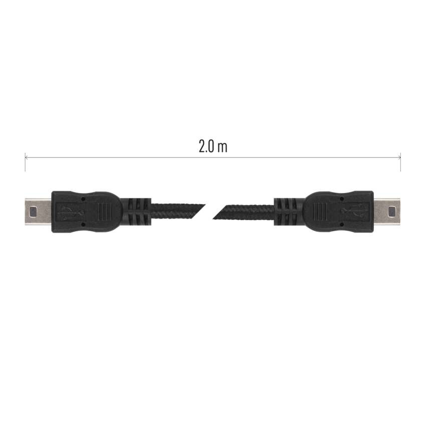 Įkrovimo ir duomenų perdavimo kabelis USB-A 2.0 / Mini USB-B 2.0, 2 m, juodas