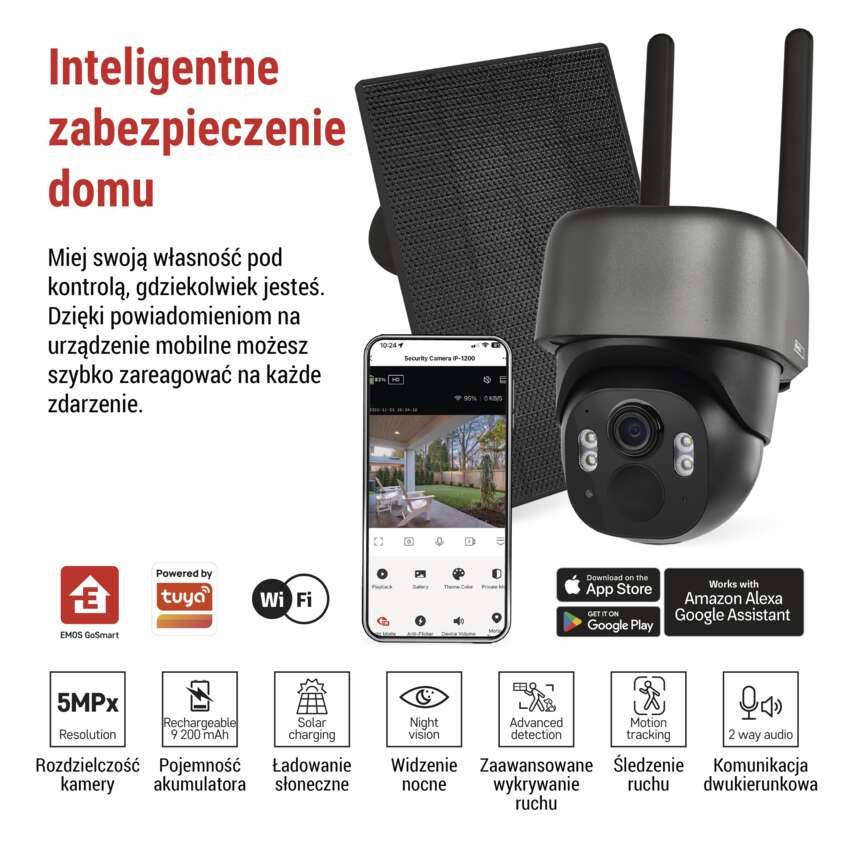 GoSmart Kamera zewnętrzna IP-1200G WASP z WiFi, akumulatorem i panelem solarnym