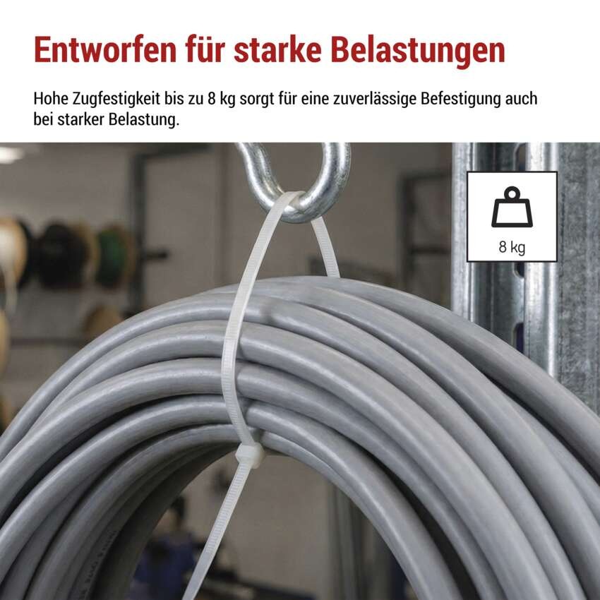 Kabelbinder 100×2,5, weiss, 100 Stk