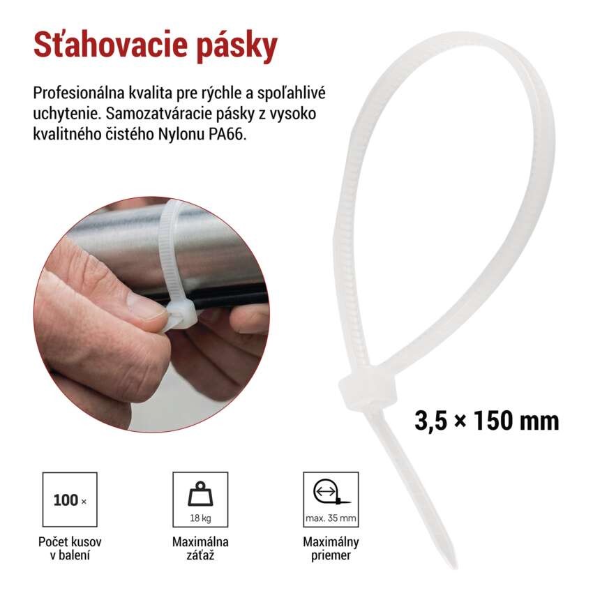 Sťahovacia páska 150×3,5, biela, 100 ks