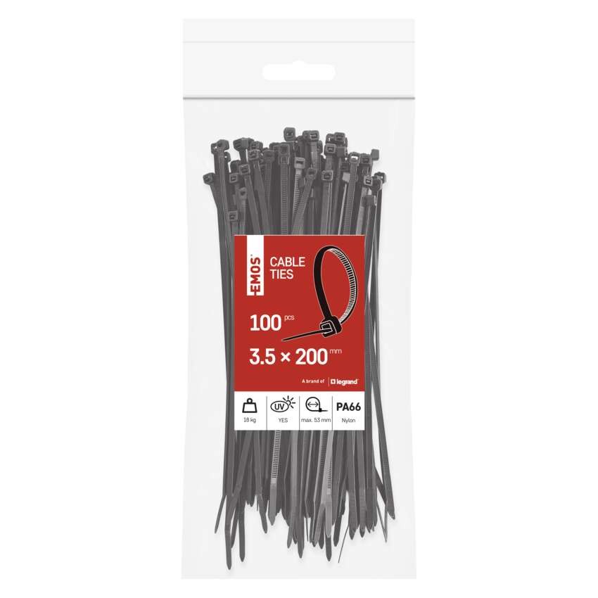Kabelio rišiklis 200×3,5, juoda, 100 vnt