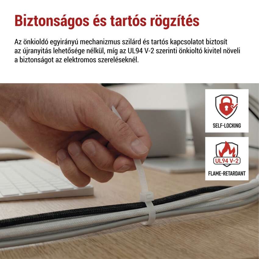 Kábelkötöző 300×3,5, fehér, 100 szt