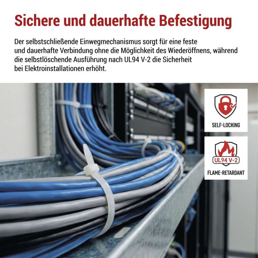 Kabelbinder 250×4,8, weiss, 100 Stk