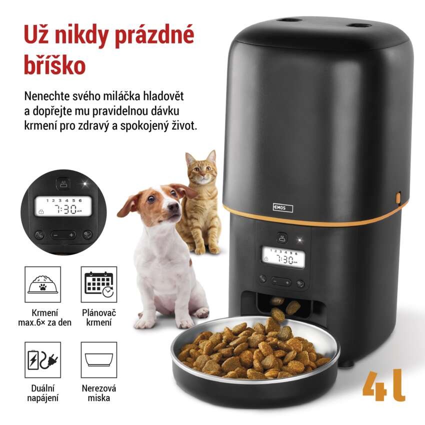 Dávkovač krmiva Pet Care, 4 l, černý