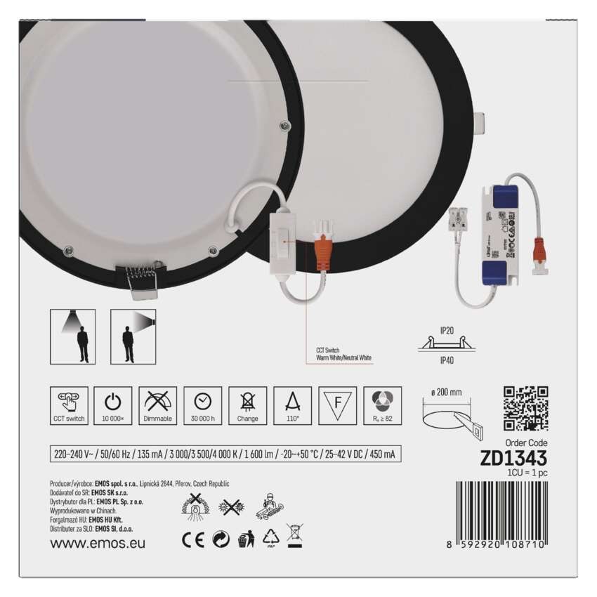 LED šviestuvas NEXXO juodas, 22,5 cm, 18 W, šiltai / neutraliai baltas