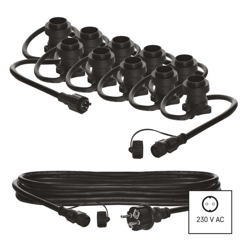 Jungiamoji girlianda 10x E27 lemputėms, START SET, 7,35 m, lauko ir vidaus patalpoms