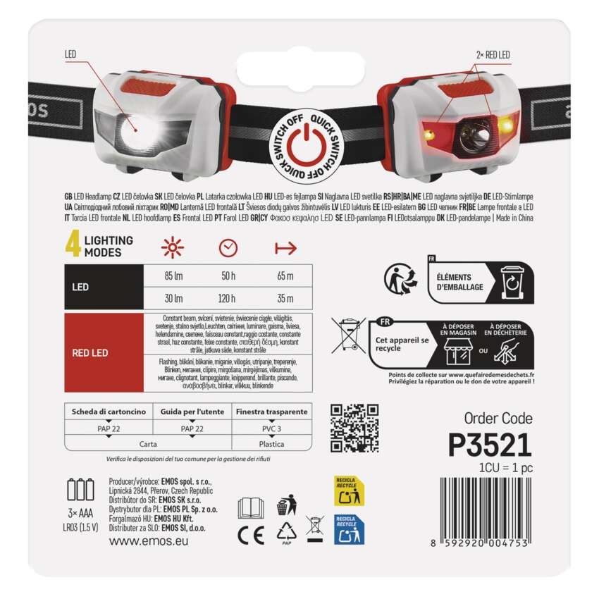 LED žibintas P3521, 85 lm, 65 m, 3x AAA