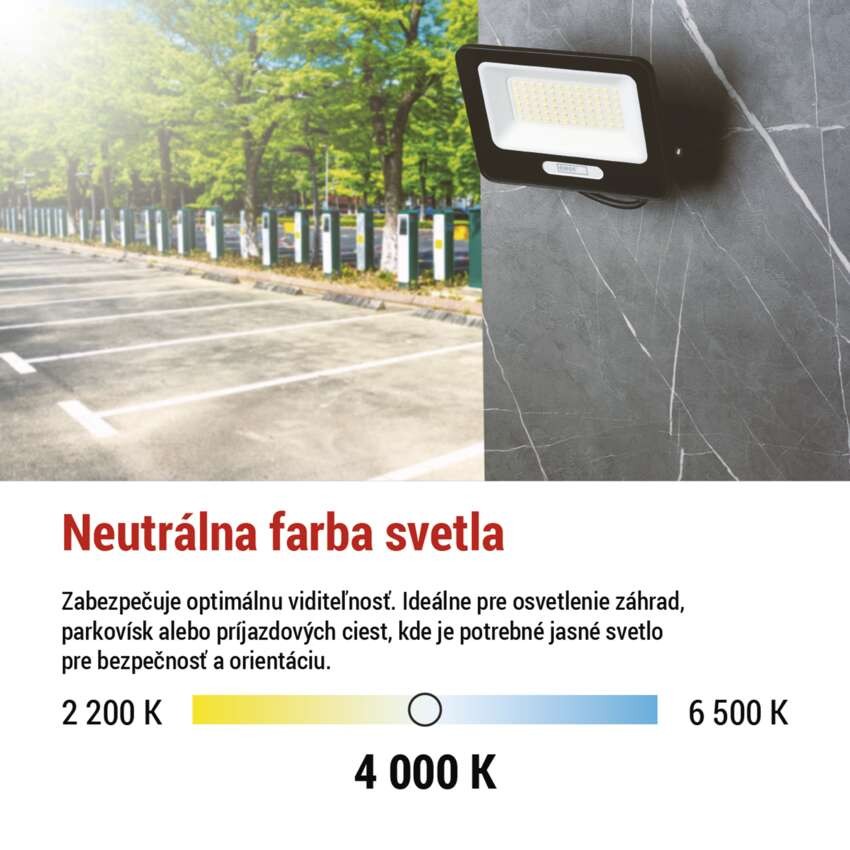 LED reflektor GLARO 50W, čierny, IP65, 5000 lm, neutrálna biela
