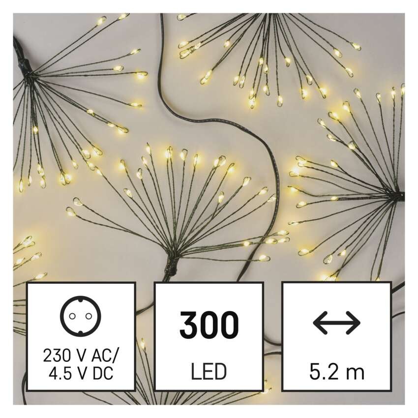 LED nano girlianda – šviečiantys klasteriai, 5,2 m, vidaus, šiltai balta, laikmatis