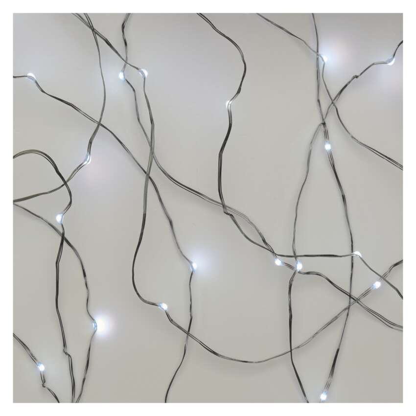 LED kalėdinė nano girlianda sidabrinė, 10 m, lauko ir vidaus, šaltai balta, laikmatis