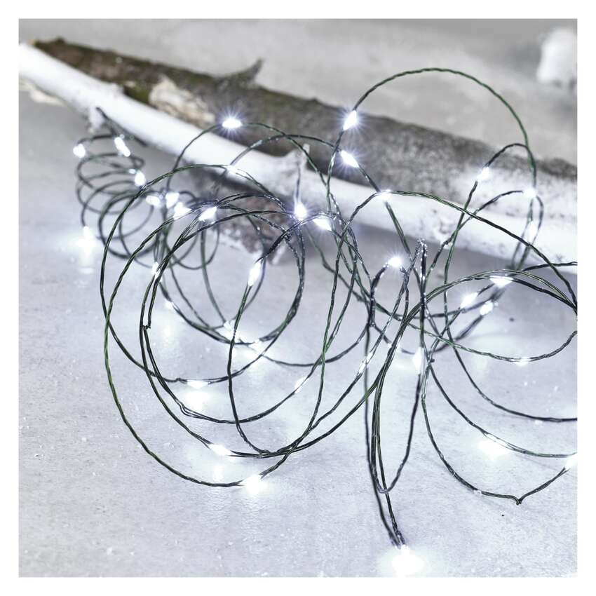 LED Ziemassvētku nano virtene, zaļa, 15 m, liet. ārā un iekšt., auksti balta, ar taimeru
