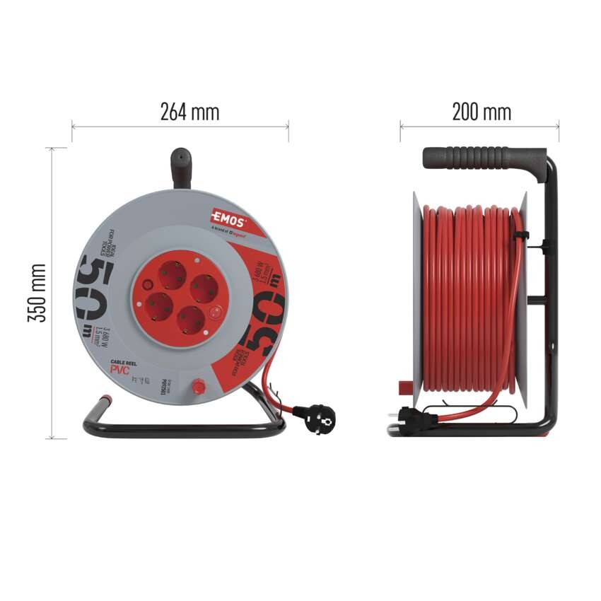 Kábeldob 50 m / 4 aljzat / piros / PVC / 230 V / 1,5 mm2