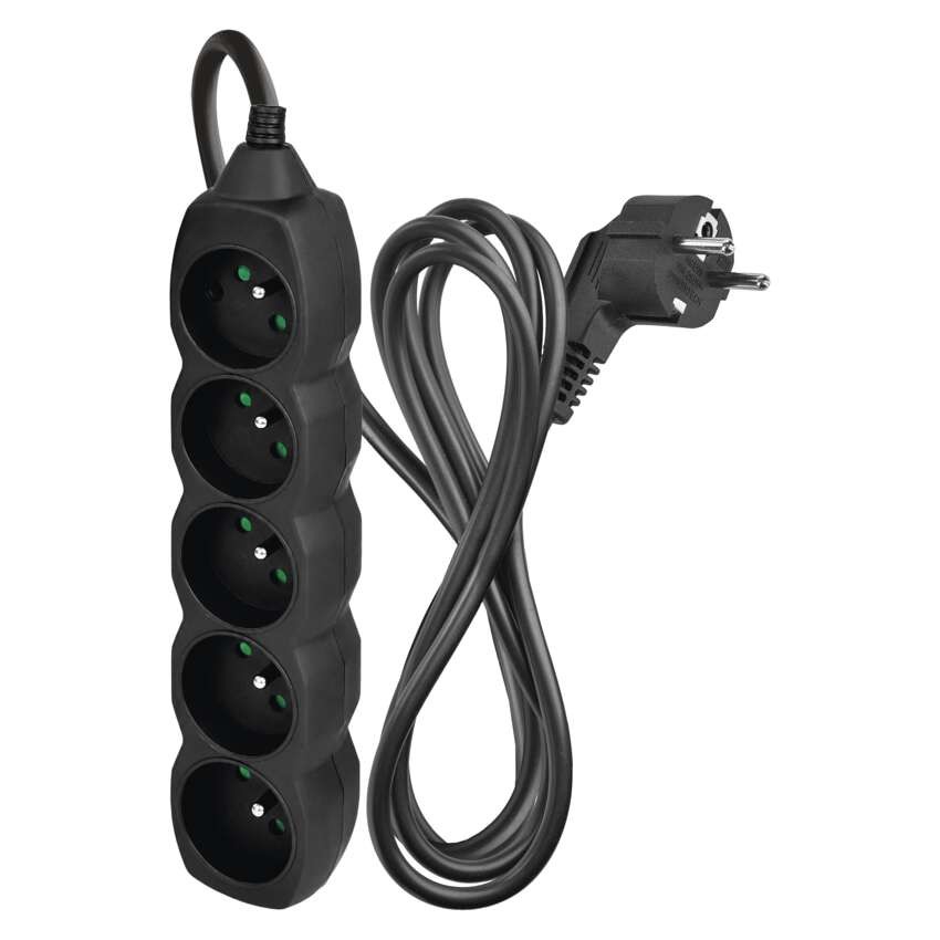 Predlžovací kábel 2 m / 5 zásuviek / čierny / PVC / 1 mm2