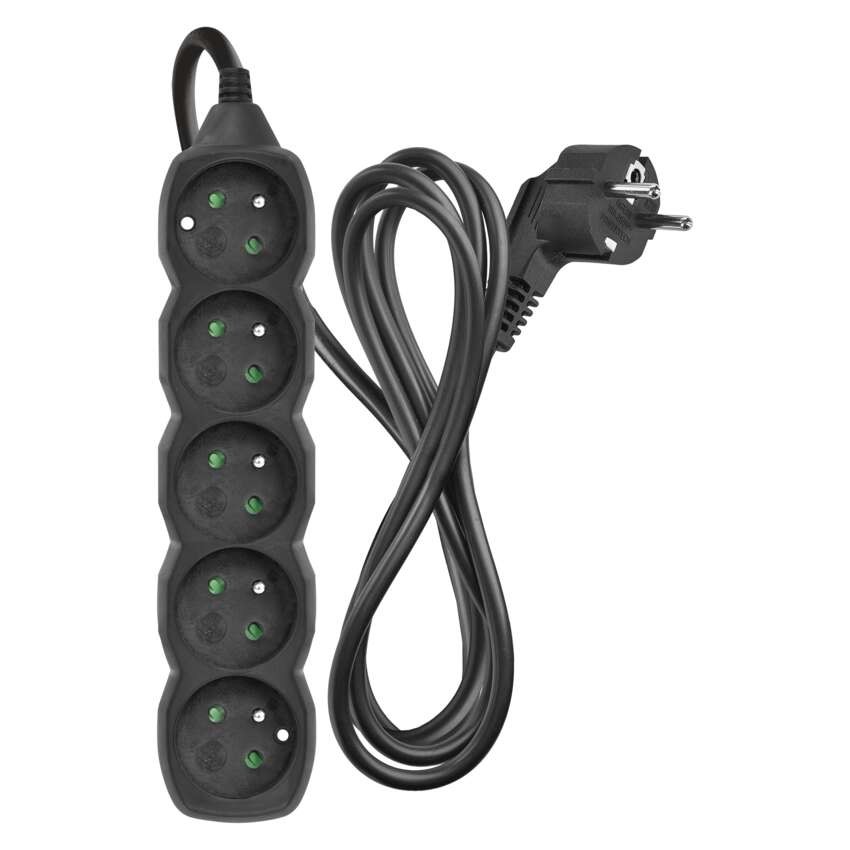 Predlžovací kábel 2 m / 5 zásuviek / čierny / PVC / 1 mm2
