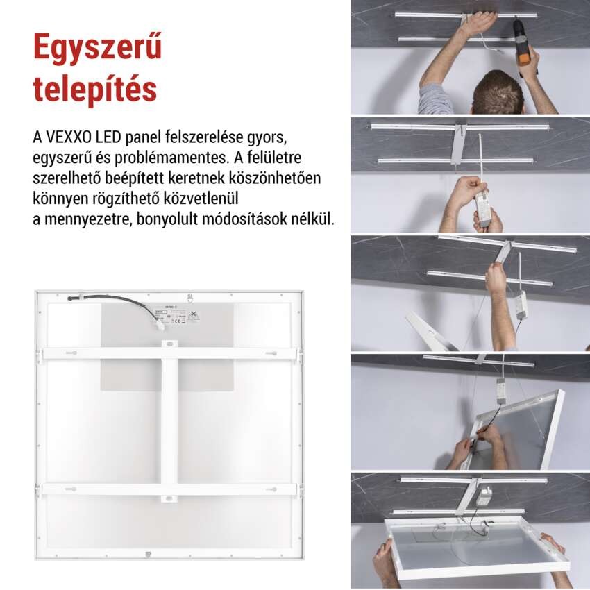 LED panel VEXXO 60 × 60 cm / 37 mm, 33 W, 4100 lm, falon kívüli, semleges fehér, IP20 UGR