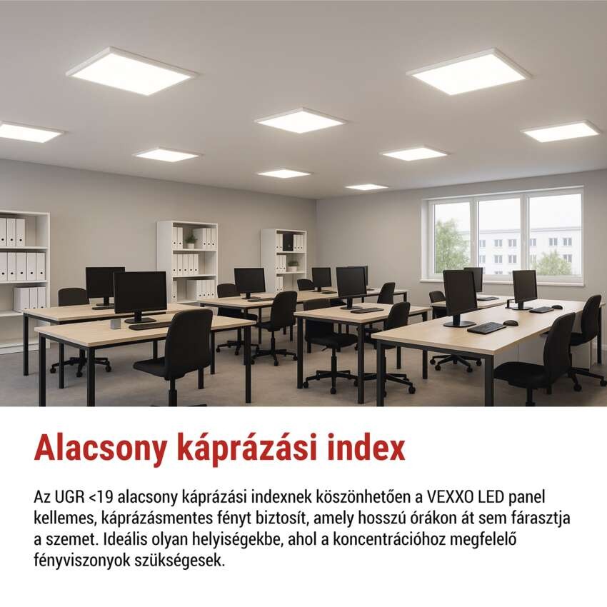 LED panel VEXXO 60 × 60 cm / 37 mm, 33 W, 4100 lm, falon kívüli, semleges fehér, IP20 UGR