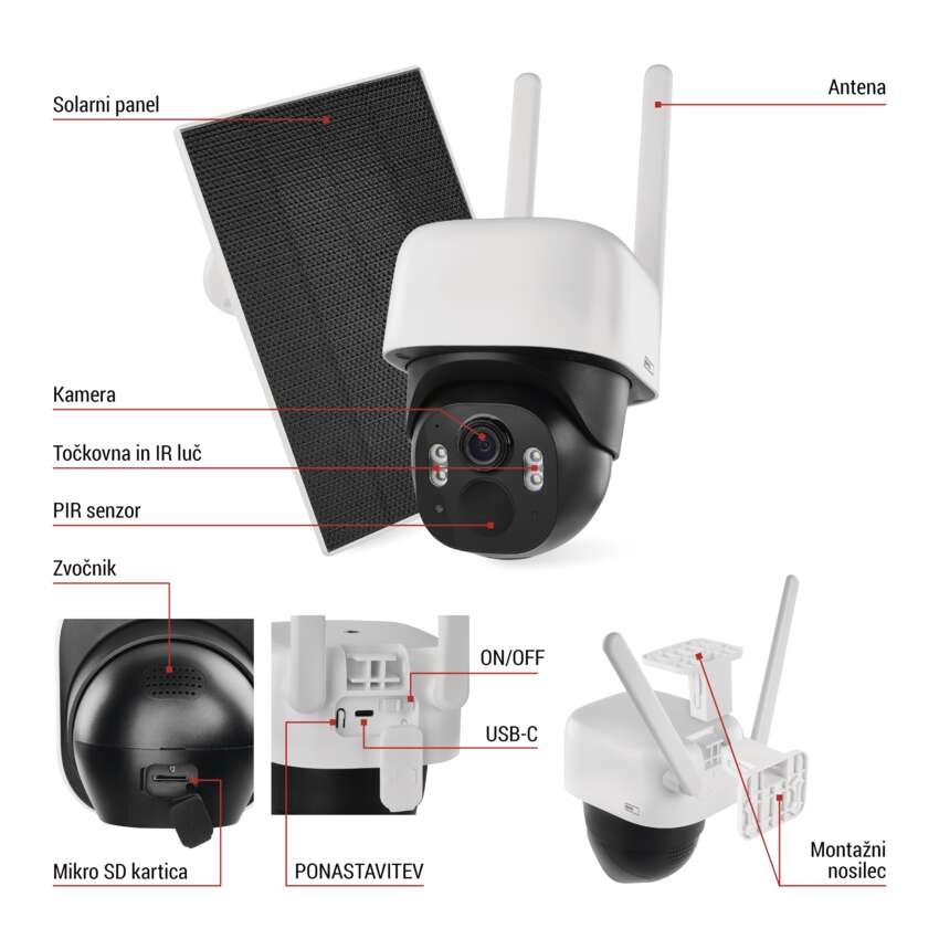 GoSmart Zunanja baterijska kamera IP-1200 WASP z WiFi in solarnim panelom