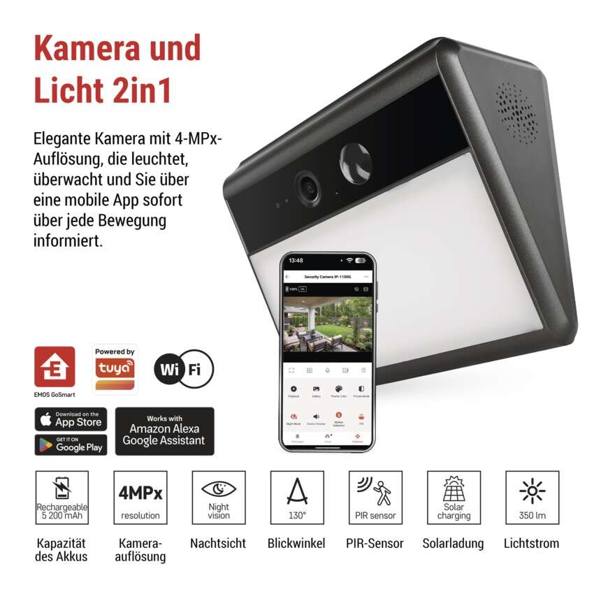 GoSmart IP-1100G WALL – batteriebetriebene Außenkamera mit WLAN und Solarmodul