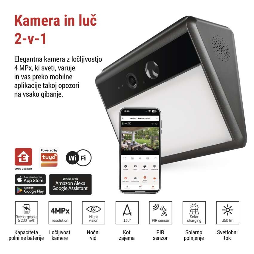 GoSmart zunanja baterijska kamera IP-1100G WALL z WiFi in sončnim kolektorjem