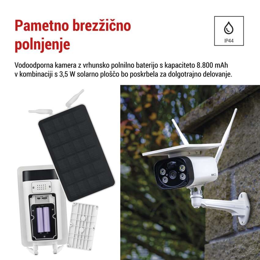 GoSmart Zunanja vrtljiva baterijska kamera IP-600 EYE z WiFi in solarnim panelom
