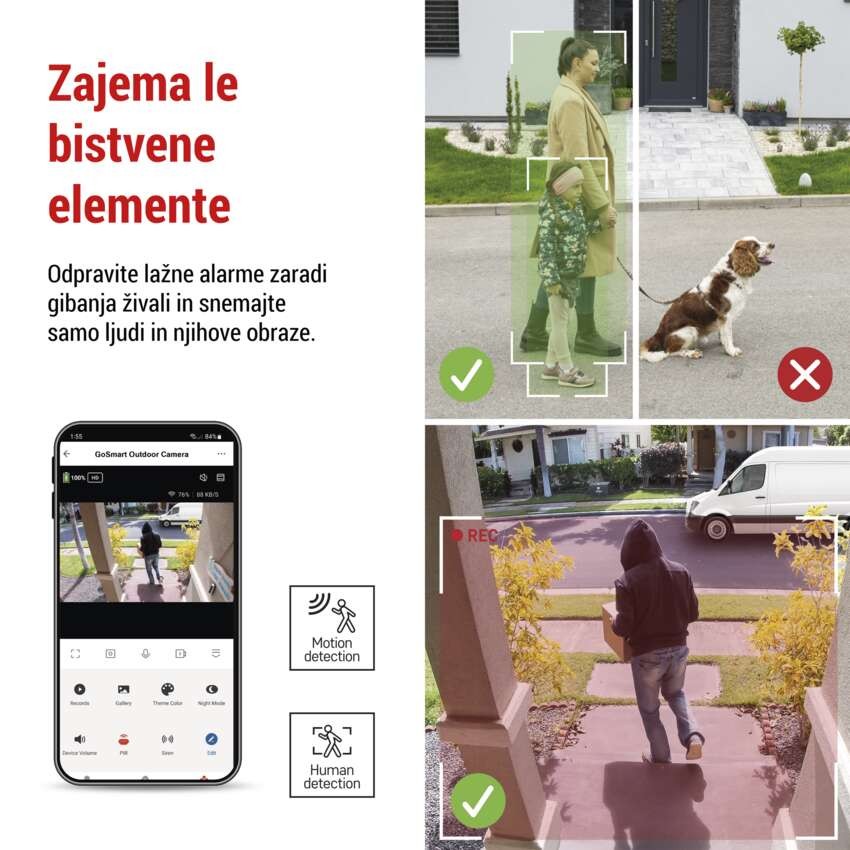 GoSmart Zunanja vrtljiva baterijska kamera IP-600 EYE z WiFi in solarnim panelom