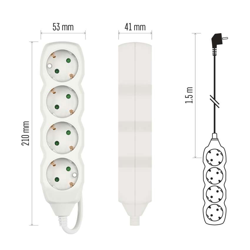 Ilgintuvas 1,5 m / 4 lizdai / baltas / PVC / 1,5 mm2 