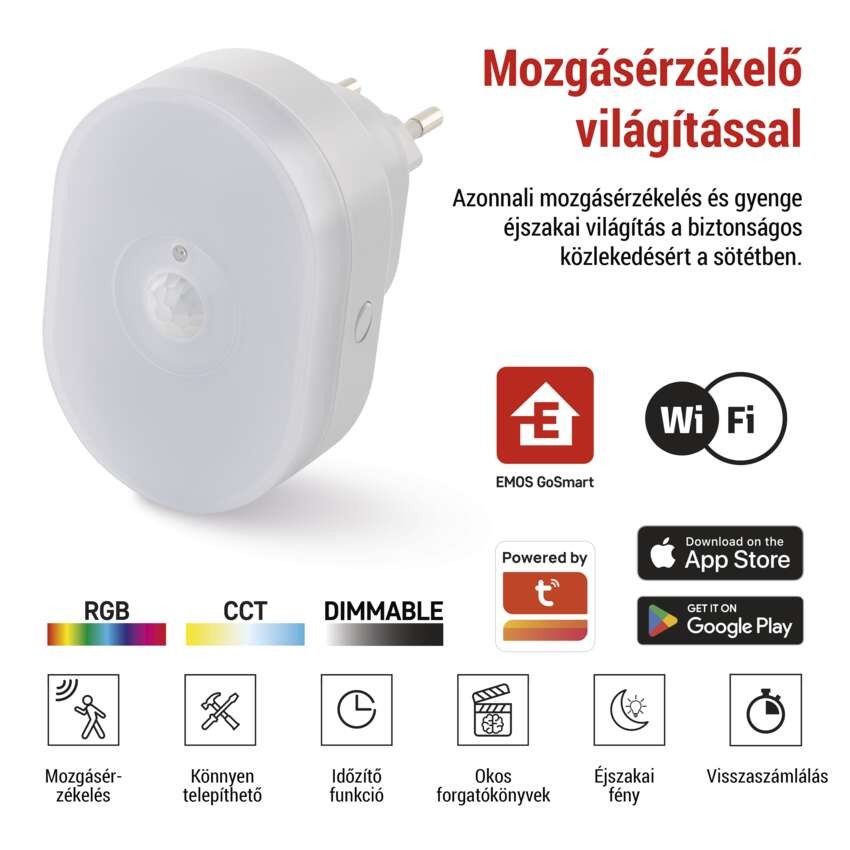 GoSmart PIR érzékelő (mozgásérzékelő) éjjeli fénnyel, WiFi