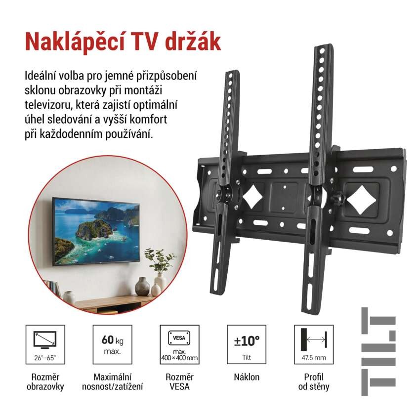 Naklápěcí nástěnný TV držák 26–65" (65–165 cm)