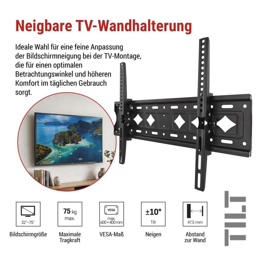 Neigbare TV-Wandhalterung 32–75" (81–191 cm)