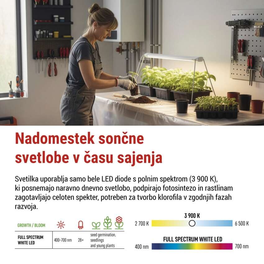 LED svetilka za rastline polnega spektra za setev, 28 LED diod, časovnik