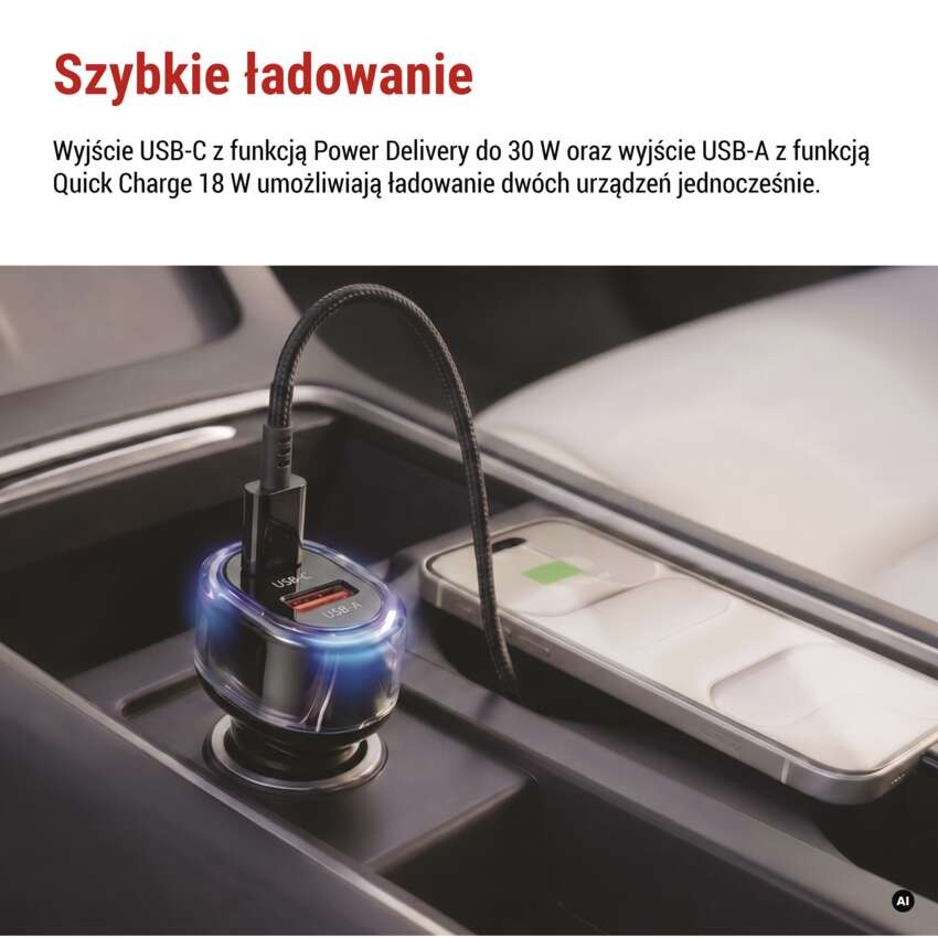 Ładowarka samochodowa USB PD/QC 48 W