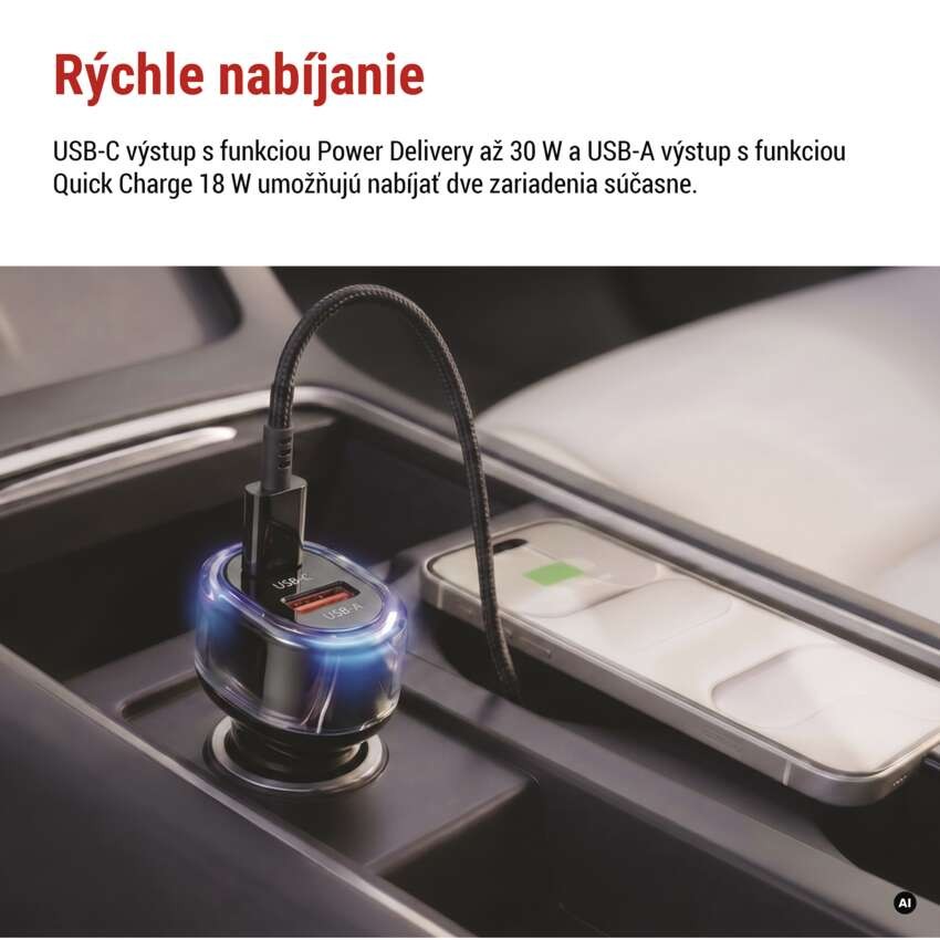 USB adaptér do auta PD/QC 48 W
