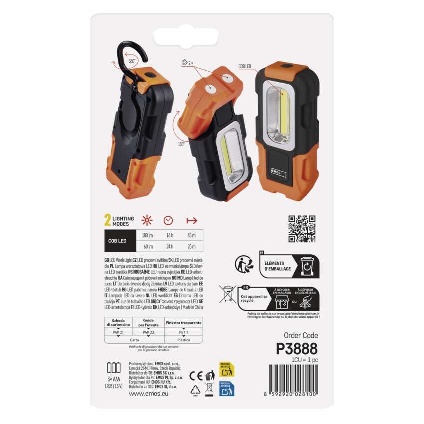COB LED Arbeitsleuchte P3888, 180 lm, 3x AAA