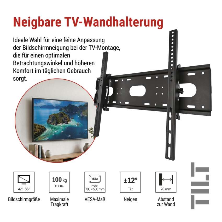 Neigbare TV-Wandhalterung 42-85" (107–216 cm)