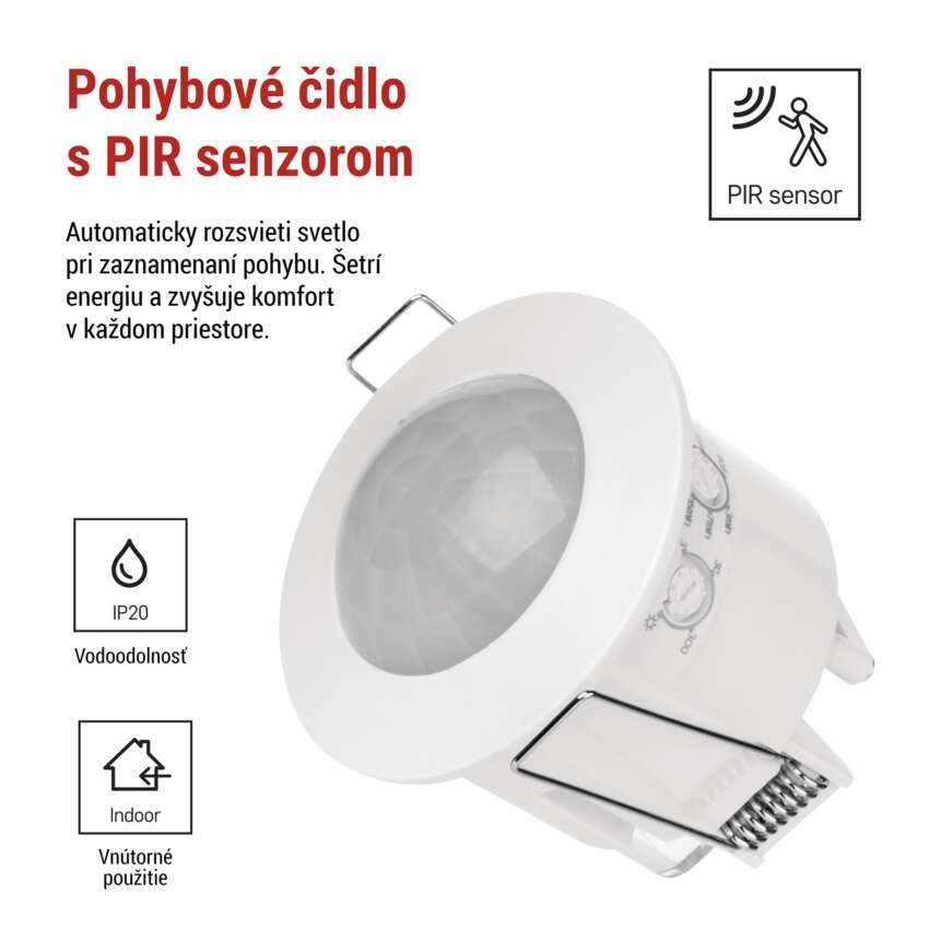 PIR senzor (pohybové čidlo) IP20 1200W, biely