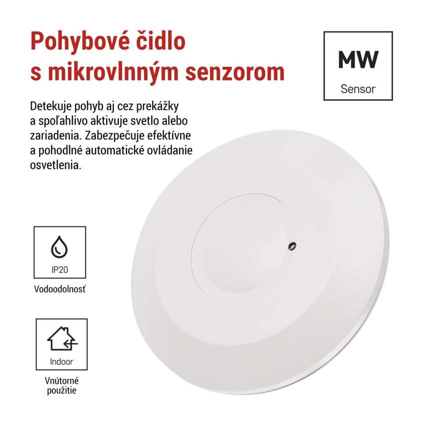 Mikrovlnný senzor (pohybové čidlo) IP20 2000W, biely